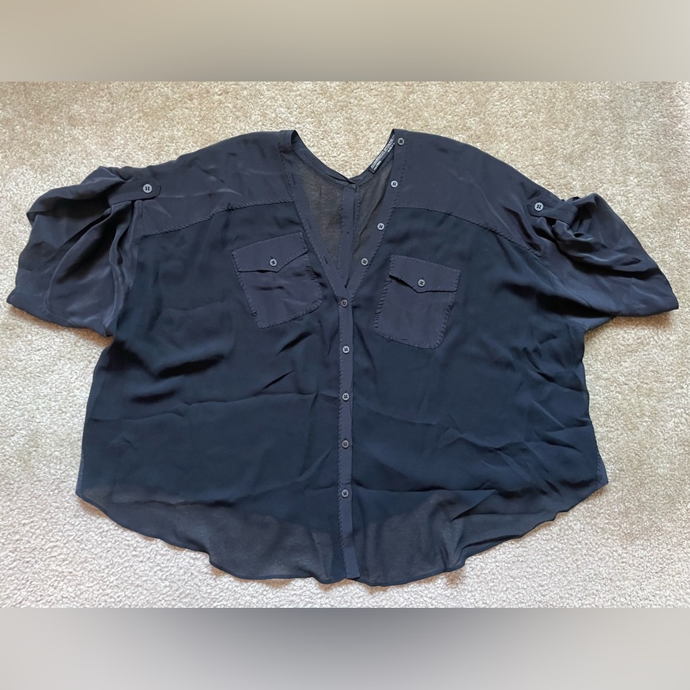 AllSaints Black Silk Hecia Blouse